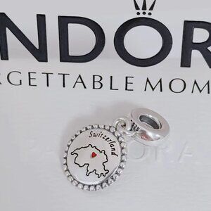 Pandora Switzerland Map Dangle Charm Exclusive Travel Pendant S925 Silver